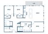 Three bedroom two bathroom floorplan image at Jada Legacy Central Apartments in Plano, TX